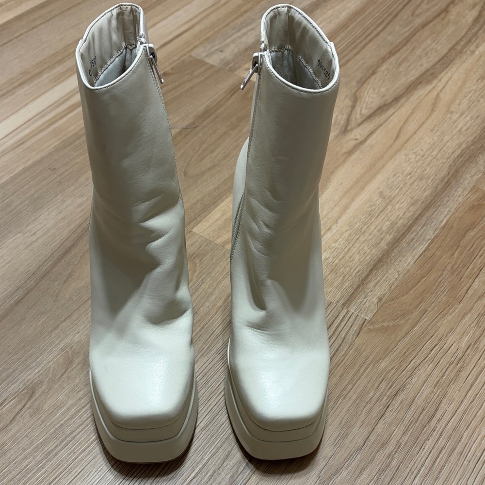 Olive Jaymes Cream Square Toe Platform Ankle Boot… - image 1